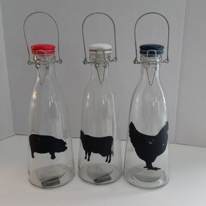 Old Farmhouse Dairy Bottles. Pig, Cow and Chicken Set.